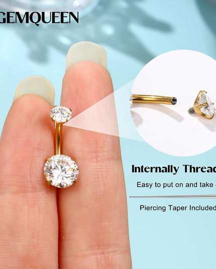 Moissanite ＆ G23 Titanium Belly Button Ring 18K Gold Plated Hypoallergenic Internally Threaded Belly Rings 14G Navel Piercing Jewelry for Women Men D Color VVS1 Clarity Brilliant Cut