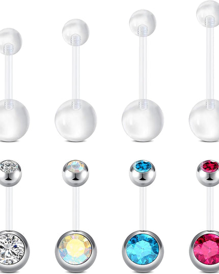 14G Clear Belly Button Rings, Bioflex Plastic Bar Belly Ring, Curved Barbell Navel Piercings Retainers for Work Surgery