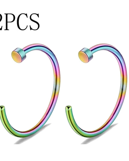2Pcs 20G 0.8Mm Thin Fake Nose Ring Septum Helix Nostril Piercing Labret Lip Fake Piercing Titanium Cartilage Fake Earrings Hoop