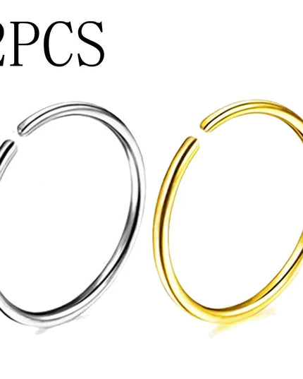 2Pcs 20G 0.8Mm Thin Fake Nose Ring Septum Helix Nostril Piercing Labret Lip Fake Piercing Titanium Cartilage Fake Earrings Hoop