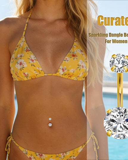 14G Titanium Belly Button Ring Piercing Jewelry 10Mm,2Pcs Gold/Silver Surgical Stainless Steel Reverse Clicker Belly Ring Floating Navel Ring CZ Barbell Body Piercing Set for Women