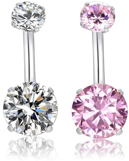14G Belly Button Rings Surgical Stainless Steel round Cubic Zirconia Navel Barbell Stud Body Piercing