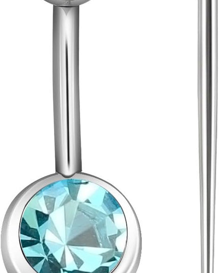 ASTM F136 Hypoallergenic G23 Titanium 14G Internally Threaded Belly Button Rings Petite Navel Ring Colorful CZ Belly Bars 10Mm for Women Body Piercing Jewelry with Changing Tool Tapper