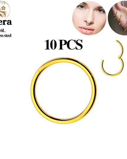 1/10PCS Stainless Steel Septum Clicker Hinged Segment round Nose Rings Hoop Ear Cartilage Helix Earrings Body Piercing Jewelry