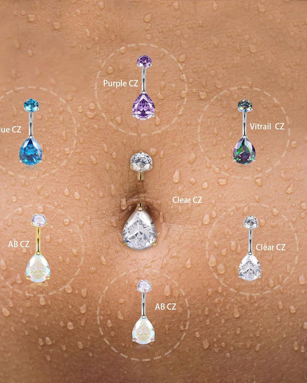 Gold Belly Button Ring G23 Titanium Hypoallergenic 14G Belly Ring for Women Men Teardrop Navel Piercing Jewelry 10Mm Barbell with Cubic Zircon