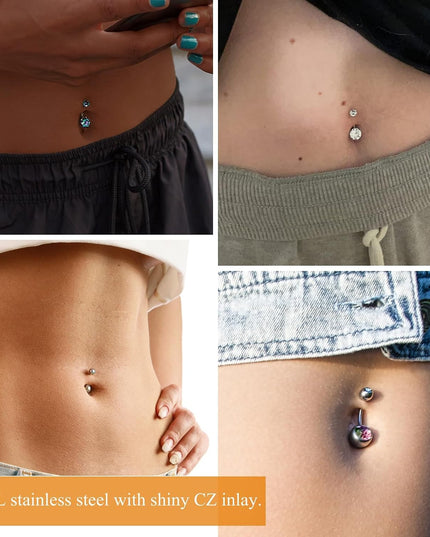 14G Stainless Steel Belly Button Rins, Heart CZ Belly Barbell Piercings, Cute Navel Piercing Jewelry for Women