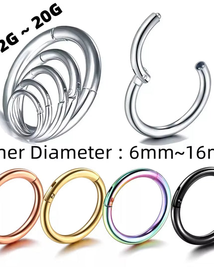 1PC Hinged Segment Nose Hoop Rings Women Surgical Steel Nose Rings Septum Clicker Ring Ear Daith Hoop Earring Piercing Jewelry