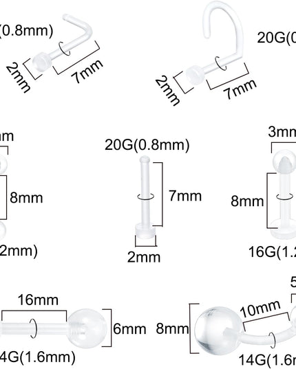 Clear Piercing Retainers Flexible Bioflex 14G 16G 20G Navel Belly Button Ring Lip Labret Eyebrow Tongue Barbells Cartilage Tragus Earrings Retainer