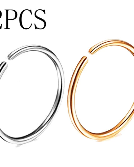 2Pcs 20G 0.8Mm Thin Fake Nose Ring Septum Helix Nostril Piercing Labret Lip Fake Piercing Titanium Cartilage Fake Earrings Hoop