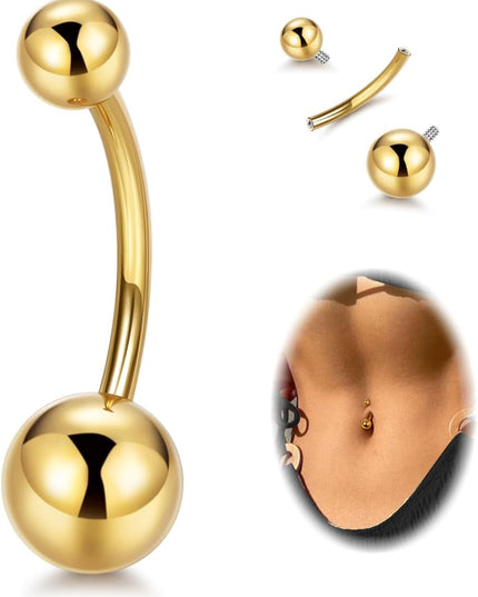 14G G23 Pure Titanium Belly Button Rings for Women Internally Threaded Curved Belly Rings Barbell Navel Rings Hypoallergenic Belly Piercing Jewelry 6-16Mm