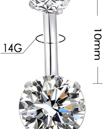 14G Belly Button Rings Surgical Stainless Steel round Cubic Zirconia Navel Barbell Stud Body Piercing