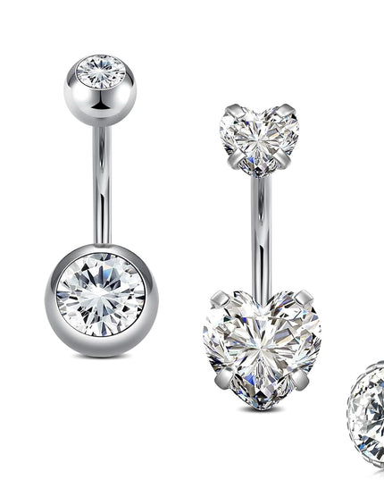 14G Stainless Steel Belly Button Rins, Heart CZ Belly Barbell Piercings, Cute Navel Piercing Jewelry for Women