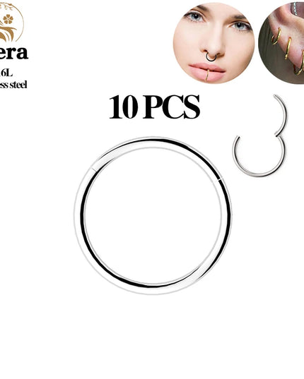1/10PCS Stainless Steel Septum Clicker Hinged Segment round Nose Rings Hoop Ear Cartilage Helix Earrings Body Piercing Jewelry