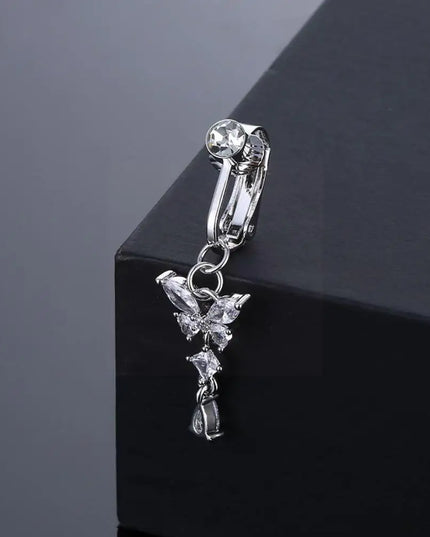 Fake Belly Butterfly Crystals Long Dangle Belly Button Rings Surgical Steel Navel Piercing Clip Umbilical Belly Body Jewelr
