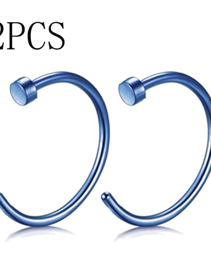 2Pcs 20G 0.8Mm Thin Fake Nose Ring Septum Helix Nostril Piercing Labret Lip Fake Piercing Titanium Cartilage Fake Earrings Hoop