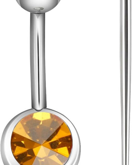 ASTM F136 Hypoallergenic G23 Titanium 14G Internally Threaded Belly Button Rings Petite Navel Ring Colorful CZ Belly Bars 10Mm for Women Body Piercing Jewelry with Changing Tool Tapper