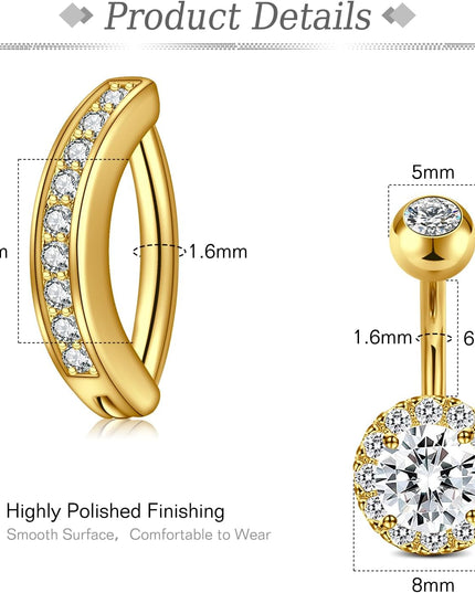 1/4 Inch Short Belly Button Rings 14G 6Mm Stainless Steel Short Belly Navel Button Rings for Women Men