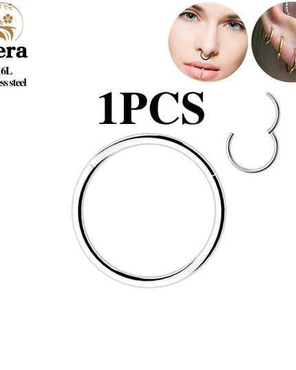 1/10PCS Stainless Steel Septum Clicker Hinged Segment round Nose Rings Hoop Ear Cartilage Helix Earrings Body Piercing Jewelry