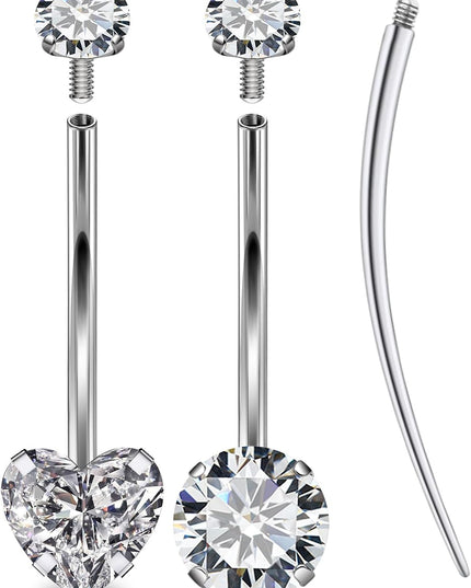 Long and Extra Long Bar Belly Button Ring Internal Thread Hypoallergenic Surgical Stainless Steel 14Mm 16Mm 14 Gauge Navel Rings Cubic Zirconia Buuton Body Piercing Jewelry for Women Men