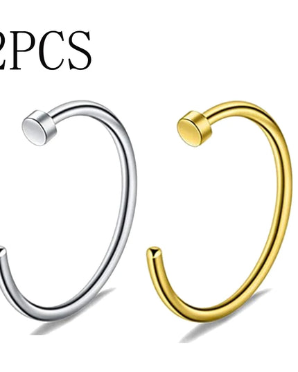 2Pcs 20G 0.8Mm Thin Fake Nose Ring Septum Helix Nostril Piercing Labret Lip Fake Piercing Titanium Cartilage Fake Earrings Hoop