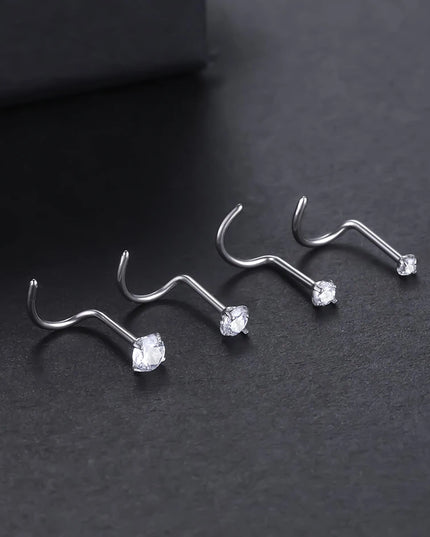 Implant Titanium Nose Stud Ring Set round CZ Crystal Nose Piercings 1.5/2/2.5/3MM Screw Nostril Piercing Earring Jewelry 20G