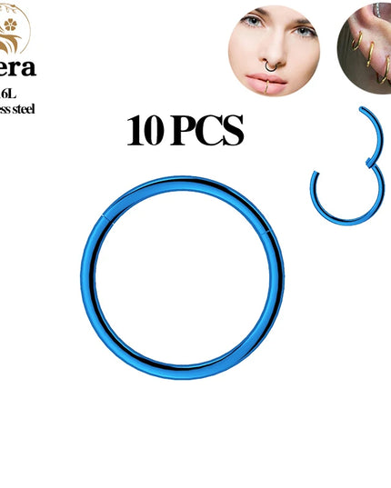 1/10PCS Stainless Steel Septum Clicker Hinged Segment round Nose Rings Hoop Ear Cartilage Helix Earrings Body Piercing Jewelry