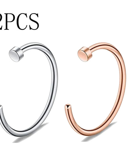 2Pcs 20G 0.8Mm Thin Fake Nose Ring Septum Helix Nostril Piercing Labret Lip Fake Piercing Titanium Cartilage Fake Earrings Hoop
