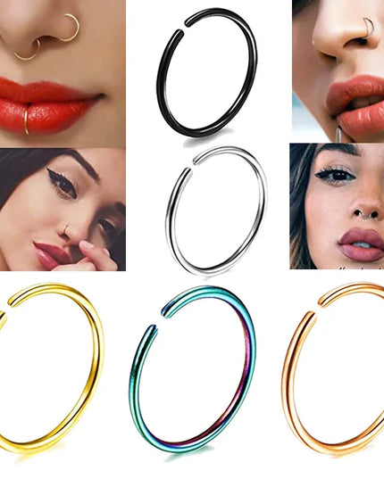 2Pcs 20G 0.8Mm Thin Fake Nose Ring Septum Helix Nostril Piercing Labret Lip Fake Piercing Titanium Cartilage Fake Earrings Hoop