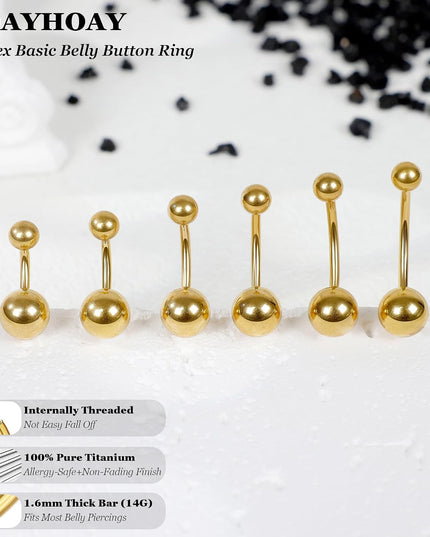 14G G23 Pure Titanium Belly Button Rings for Women Internally Threaded Curved Belly Rings Barbell Navel Rings Hypoallergenic Belly Piercing Jewelry 6-16Mm