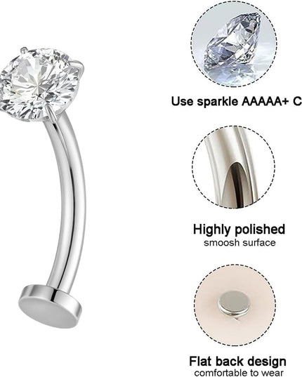 4 Pcs 14G Titanium Floating Belly Button Rings for Women Hypoallergenic Flat Back Belly Button Ring 8Mm/10Mm/12Mm/14Mm Internally Threaded CZ Navel Rings Piercing Jewelry