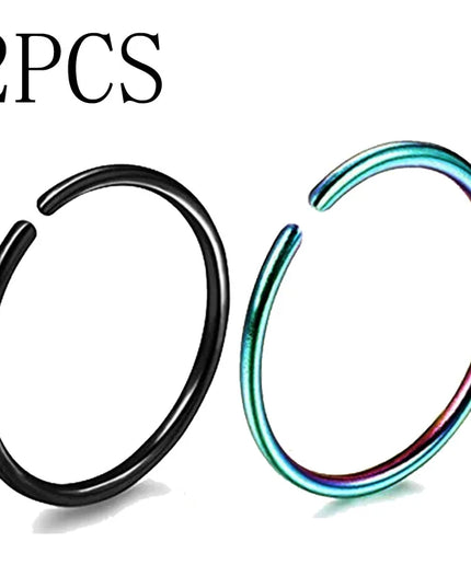 2Pcs 20G 0.8Mm Thin Fake Nose Ring Septum Helix Nostril Piercing Labret Lip Fake Piercing Titanium Cartilage Fake Earrings Hoop