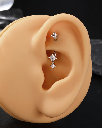 Minimalist Rook Earrings 8MM Silver Rook Piercing Jewelry Stainless Steel Clear CZ 16G Belly Button Ring Curved Barbell
