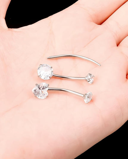Long and Extra Long Bar Belly Button Ring Internal Thread Hypoallergenic Surgical Stainless Steel 14Mm 16Mm 14 Gauge Navel Rings Cubic Zirconia Buuton Body Piercing Jewelry for Women Men