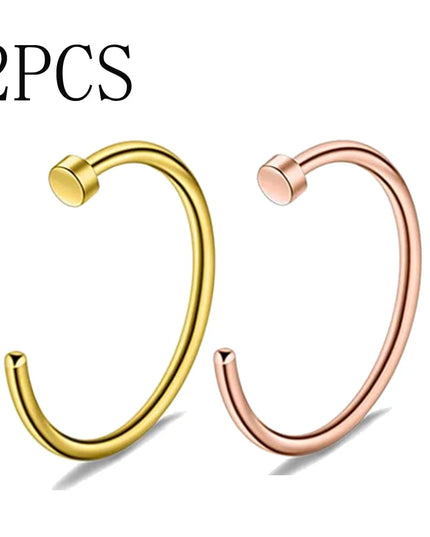 2Pcs 20G 0.8Mm Thin Fake Nose Ring Septum Helix Nostril Piercing Labret Lip Fake Piercing Titanium Cartilage Fake Earrings Hoop