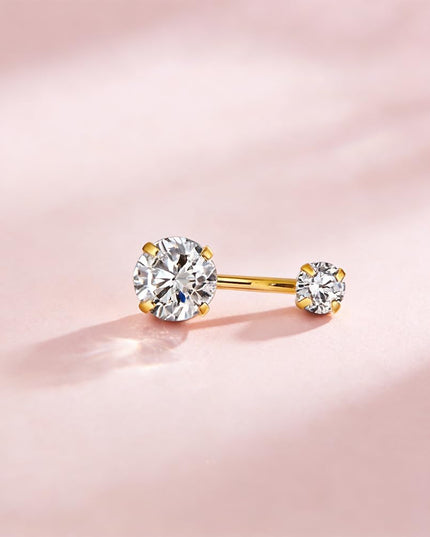 14G Titanium Belly Button Ring Piercing Jewelry 10Mm,2Pcs Gold/Silver Surgical Stainless Steel Reverse Clicker Belly Ring Floating Navel Ring CZ Barbell Body Piercing Set for Women
