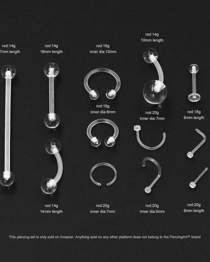 36Pcs Clear Piercing Retainers Bioflex Plastic Jewelry for Nipple Tongue Nose Septum Eyebrow Belly Earrings Tragus Helix Cartilage Industrial Lip Labret Rings Studs for Surgery Mri