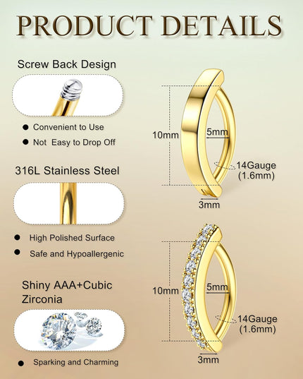 2Pcs 14G Clicker Belly Button Ring for Women Surgical Steel CZ Opal Belly Ring Simple Reverse Navel Rings Body Jewelry