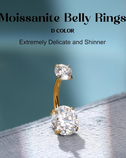Moissanite ＆ G23 Titanium Belly Button Ring 18K Gold Plated Hypoallergenic Internally Threaded Belly Rings 14G Navel Piercing Jewelry for Women Men D Color VVS1 Clarity Brilliant Cut