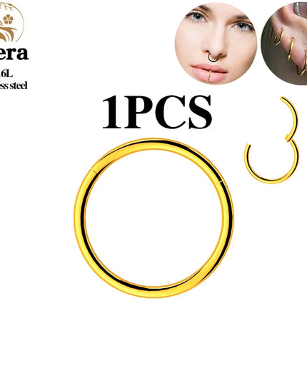 1/10PCS Stainless Steel Septum Clicker Hinged Segment round Nose Rings Hoop Ear Cartilage Helix Earrings Body Piercing Jewelry