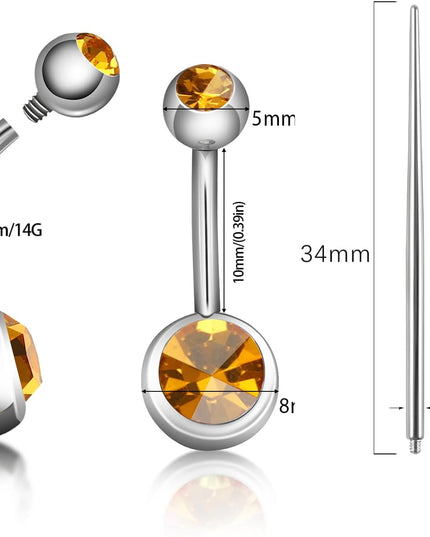 ASTM F136 Hypoallergenic G23 Titanium 14G Internally Threaded Belly Button Rings Petite Navel Ring Colorful CZ Belly Bars 10Mm for Women Body Piercing Jewelry with Changing Tool Tapper