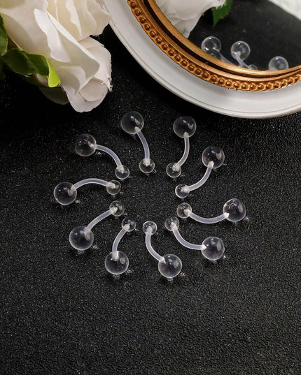 14G Clear Belly Button Rings, Bioflex Plastic Bar Belly Ring, Curved Barbell Navel Piercings Retainers for Work Surgery