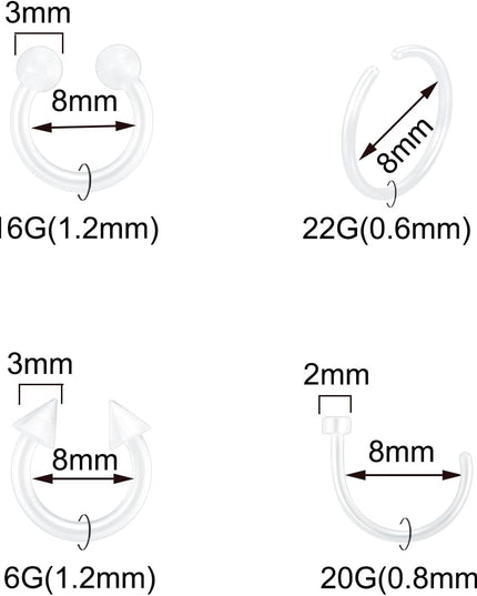 Clear Piercing Retainers Flexible Bioflex 14G 16G 20G Navel Belly Button Ring Lip Labret Eyebrow Tongue Barbells Cartilage Tragus Earrings Retainer