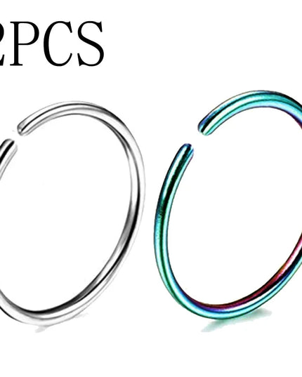 2Pcs 20G 0.8Mm Thin Fake Nose Ring Septum Helix Nostril Piercing Labret Lip Fake Piercing Titanium Cartilage Fake Earrings Hoop