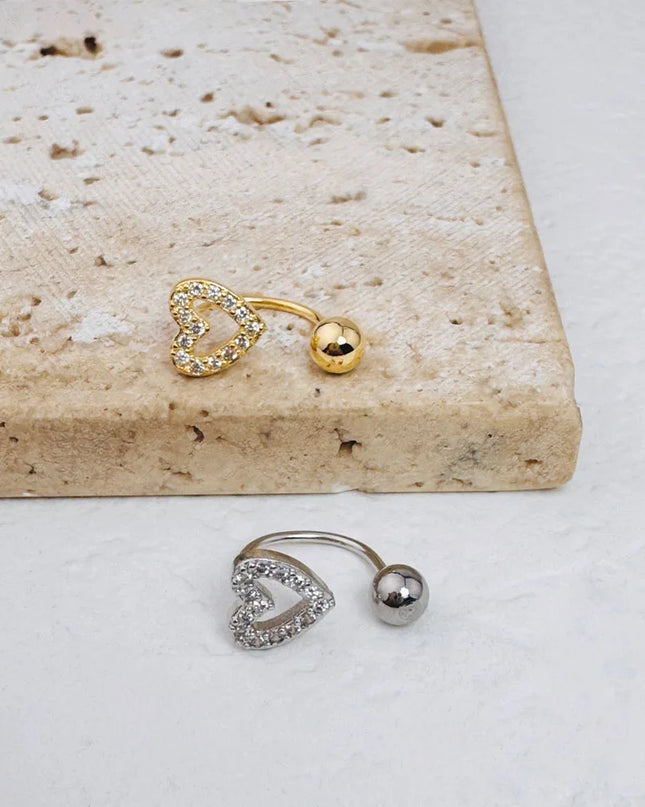 1Pc Zircon Heart-Shaped Nose Ring, 14K Gold Plated Stainless Steel Piercing Jewelry for Women Daily Wear Body Piercing Accessory