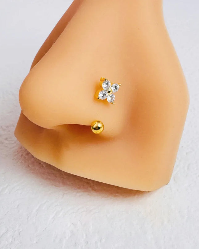 1Pc Zircon Flower-Shaped Nose Ring,14K Gold Plated Stainless Steel Piercing Jewelry for Women Daily Wear Body Piercing Accessory