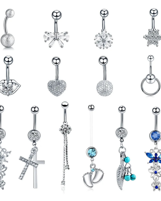 1PC Belly Button Piercing Crystal Ball Butterfly Navel Piercing Stainless Steel Belly Button Ring Cartilage Earring Jewelry