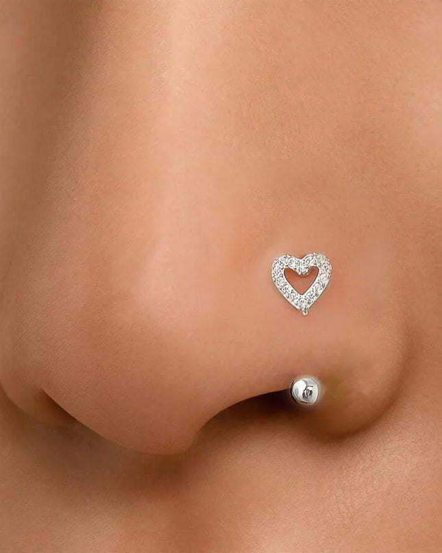 1Pc Zircon Heart-Shaped Nose Ring, 14K Gold Plated Stainless Steel Piercing Jewelry for Women Daily Wear Body Piercing Accessory