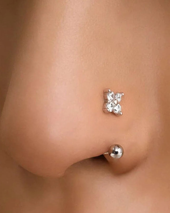 1Pc Zircon Flower-Shaped Nose Ring,14K Gold Plated Stainless Steel Piercing Jewelry for Women Daily Wear Body Piercing Accessory