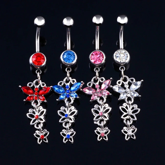 1PC Belly Button Piercing Crystal Ball Butterfly Navel Piercing Stainless Steel Belly Button Ring Cartilage Earring Jewelry