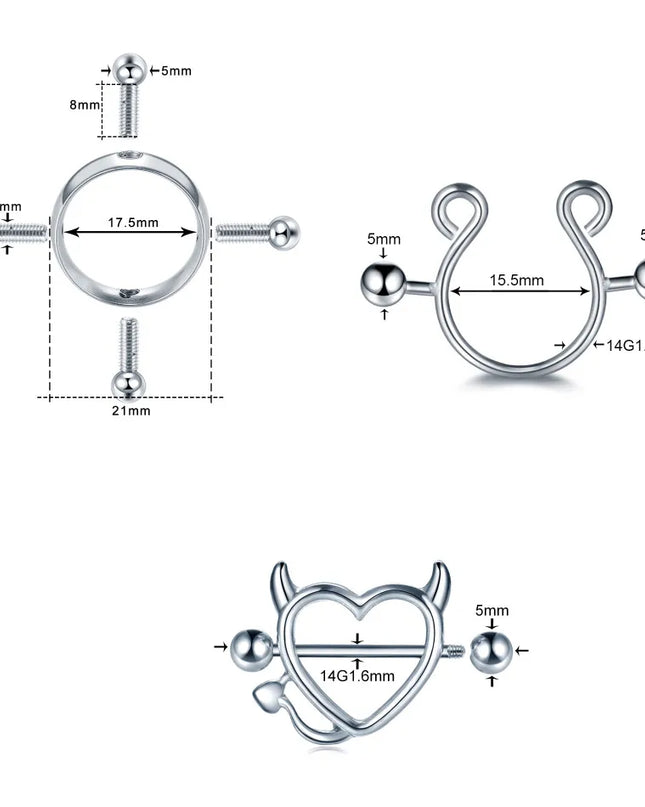 1Pair Stianless Steel Nipple Rings Piercing Jewelry Wholesale Women Sexy Clips Nipple Ring Clamps Pierced  Body Jewelry